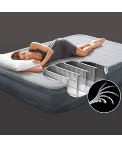 Materasso matrimoniale autogonfiante intex "airbed dura-beam comfort-plush high-rise" colore grigio chiaro e pompa integrata, 152x203x56 cm - cod. 64418nd